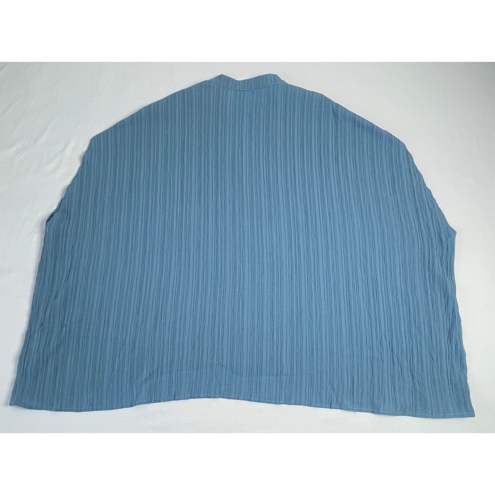 Womens Blue Crinkle Gauze Oversized Split V-Neck Top Size Large Relaxed Fit - Picture 3 of 8
